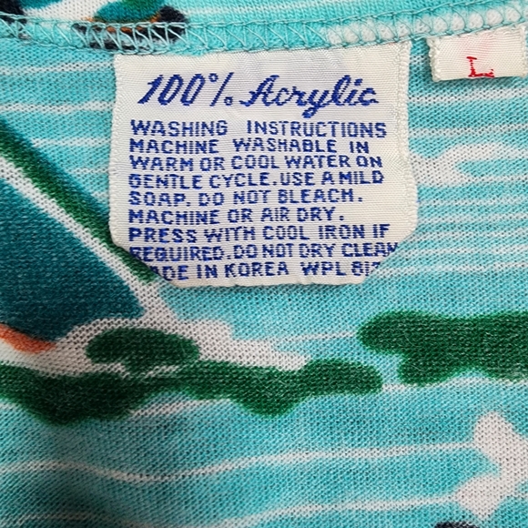 70s 80s VINTAGE Made in Korea Cruise Ship Boat Water Pattern T Shirt Top Large - Picture 5 of 12